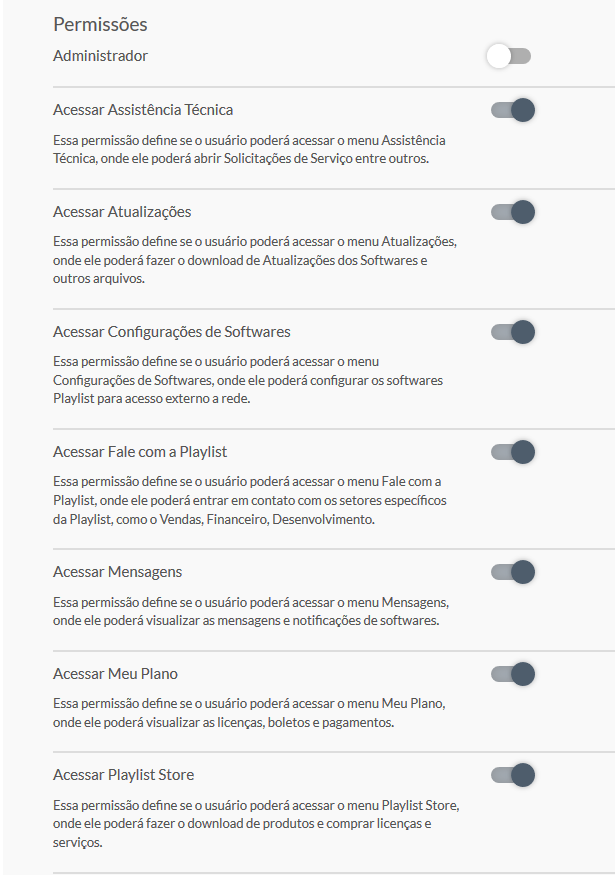 Permissões - área do cliente