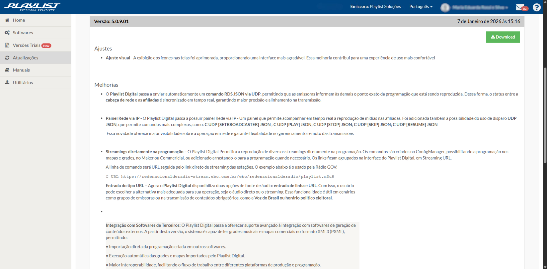 Atualização - Área do cliente