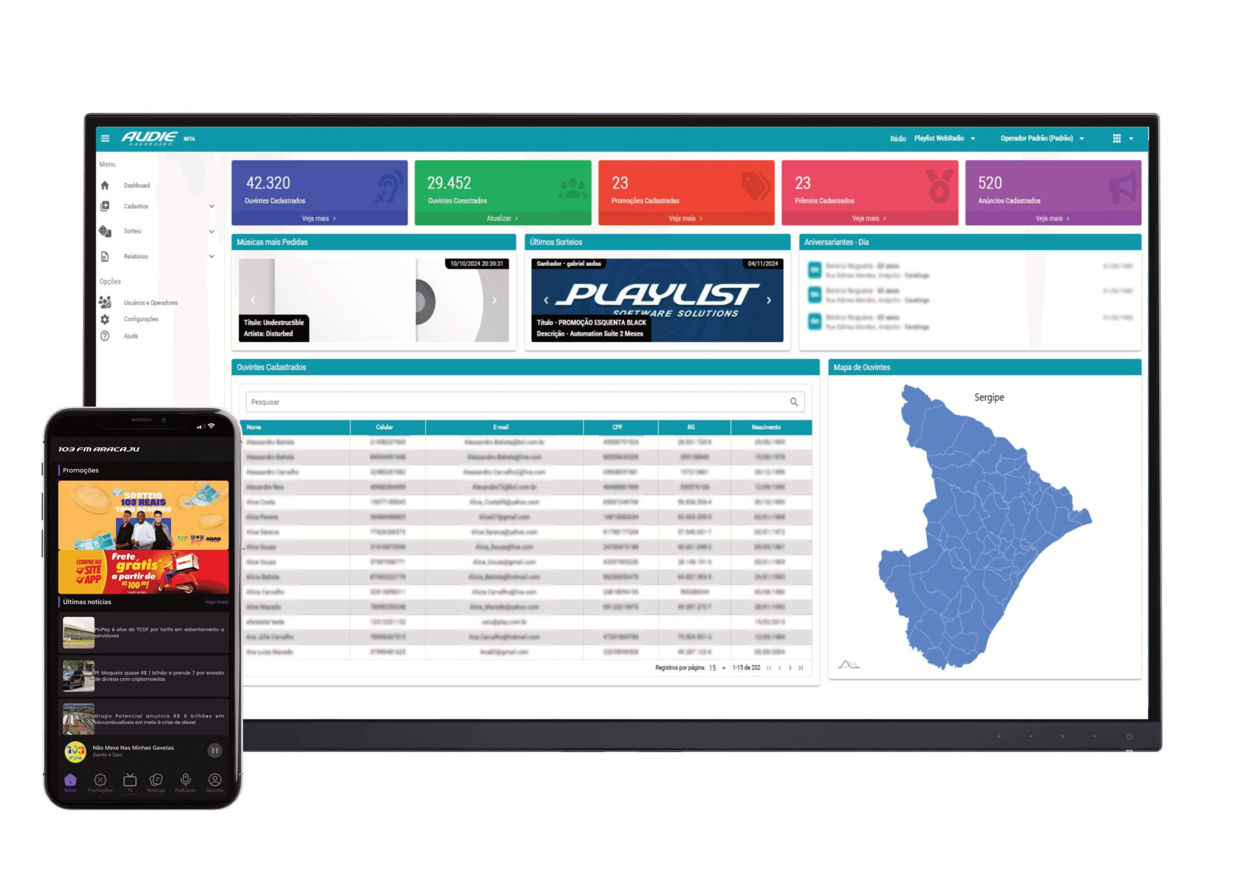 Audie — Main dashboard for real-time audience management and promotions