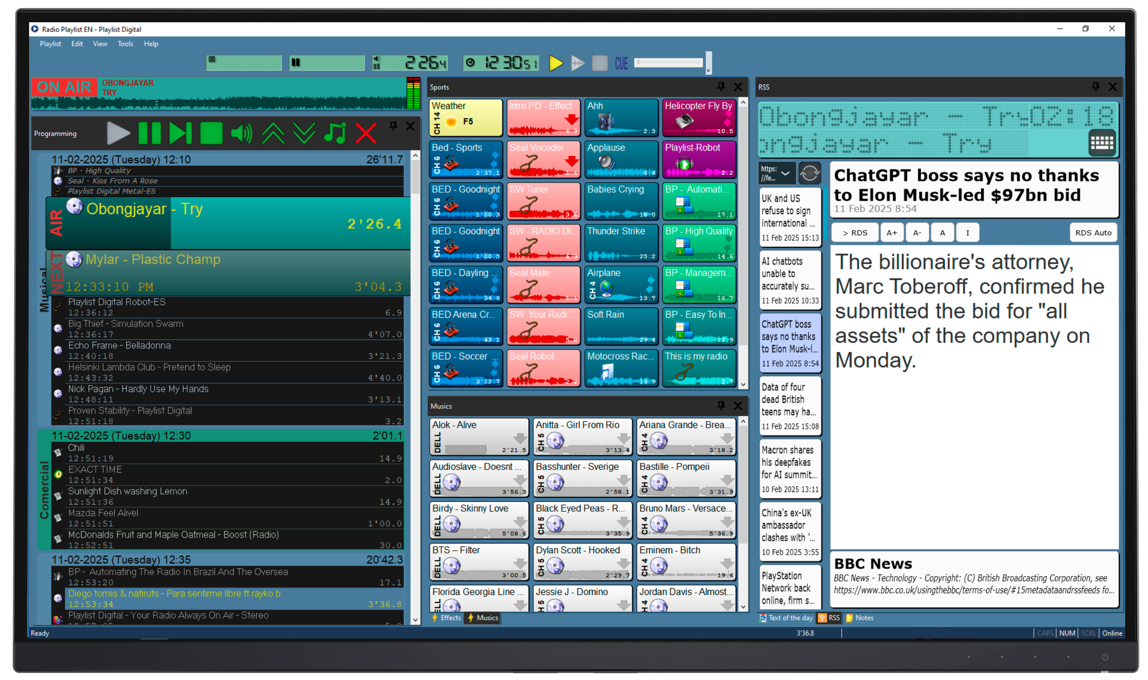 Playlist Digital — complete interface with multiple modules
