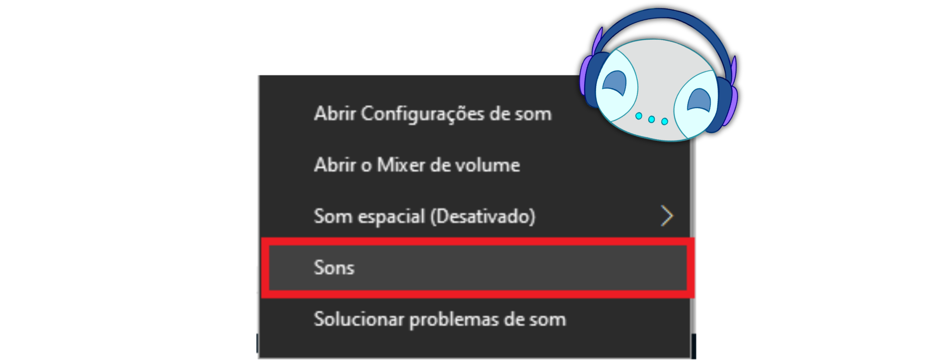 Opção Sons no menu do ícone de volume