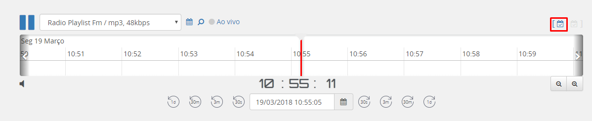 Ícone de calendário no canto superior direito da linha do tempo