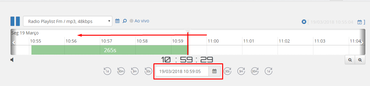 Definição do intervalo final da gravação na linha do tempo