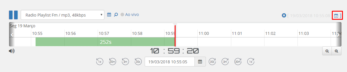 Ícone de calendário à direita para confirmar o período selecionado