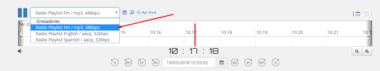 Seleção do gravador para escuta ao vivo