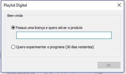 Janela de ativação de licença do Playlist Digital