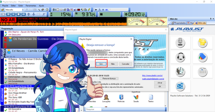 Mensagem de confirmação para remover a licença