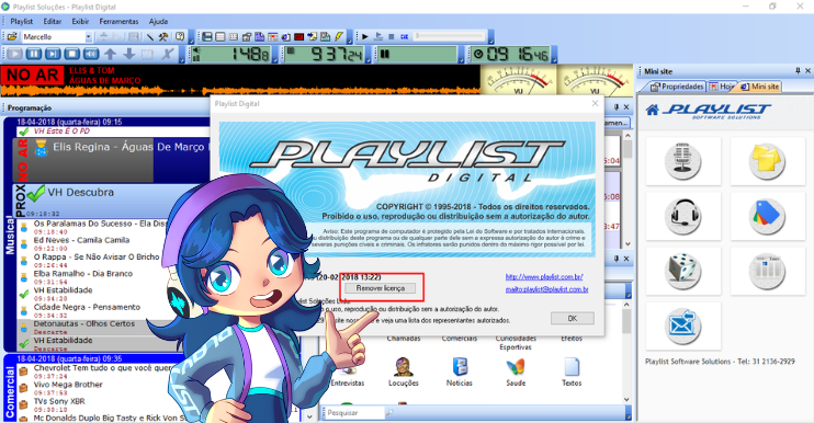 Menu Ajuda > Sobre o Playlist Digital > Remover licença