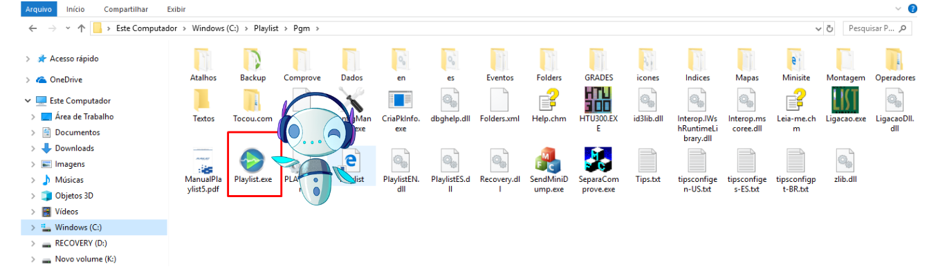 Executável Playlist.exe localizado na pasta Playlist\pgm