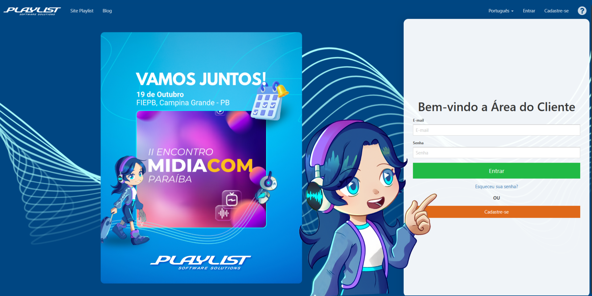 Tela de login da Área do Cliente